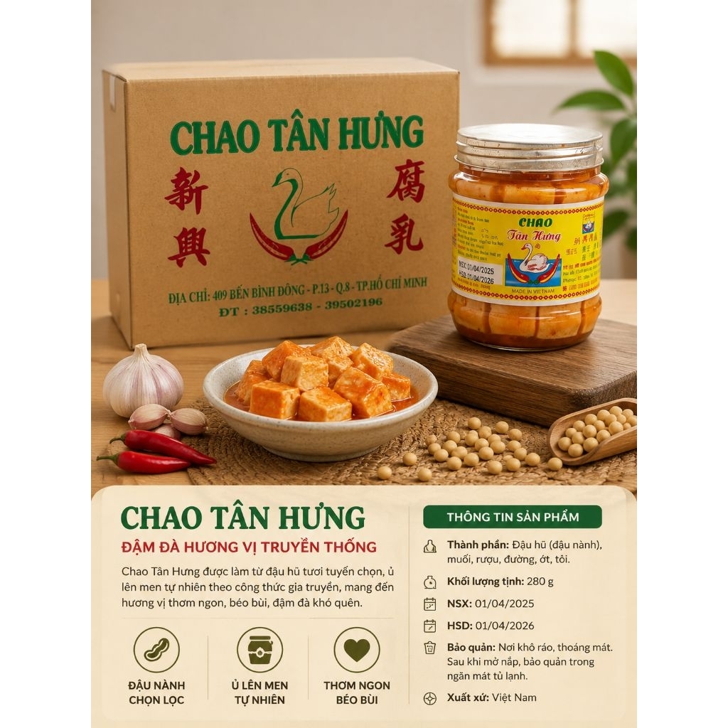 Chao Tân Hưng. hủ 800g. Chao Ngon Đậm Đà Vị Truyền Thống