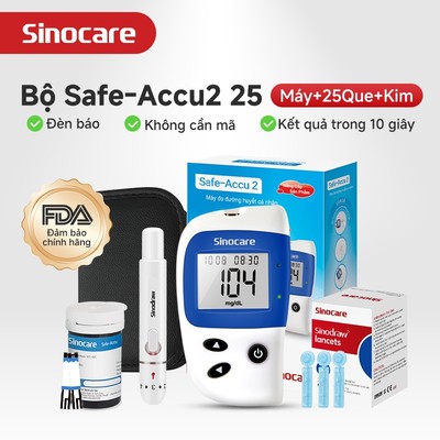 Sinocare Safe-Accu2 Máy Đo Đường Huyết Tặng Kèm 25 Que Và 25 Kim