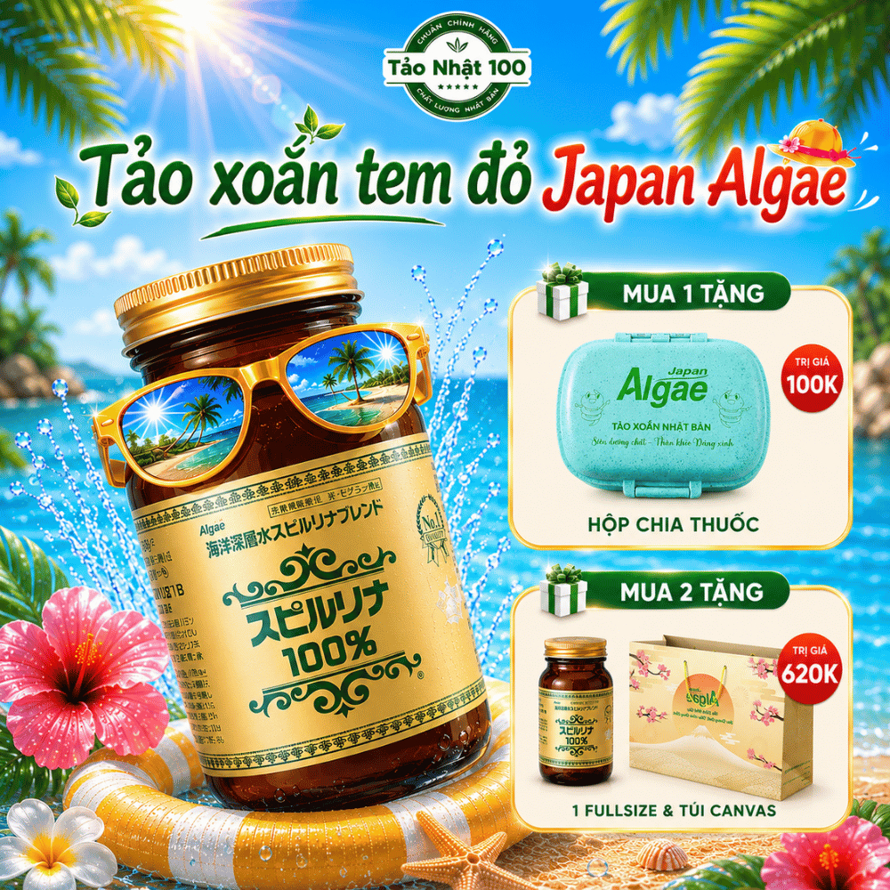 Tảo xoắn Deep Ocean Japan Algae Water Spirulina hộp 2200 viên Nhật Bản