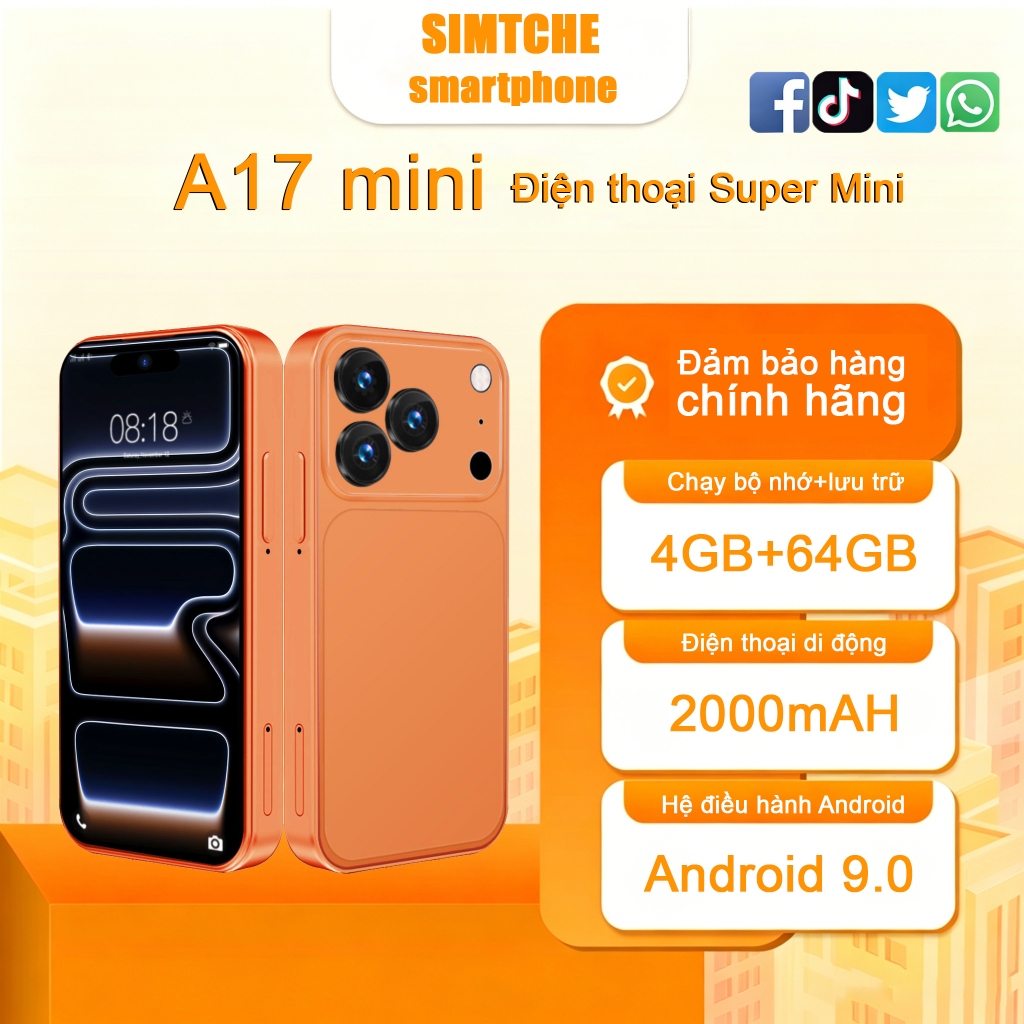 Điện thoại thông minh màn hình cảm ứng A17 mini màn hình nhỏ 4.0 inch, bộ nhớ lớn 4GB+64GB, pin 2000