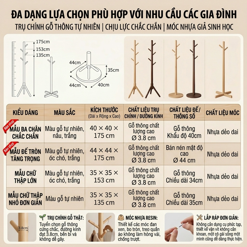 MY Cây treo quần áo 100% gỗ tự nhiên 8 9 và 10 nhánh Giá Treo Quần Áo Đứng Các Loại Chất Lượng Cao | BigBuy360 - bigbuy360.vn