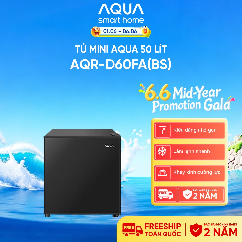 [DEAL XỊN THÁNG 5] Tủ lạnh mini Aqua 50 lít AQR-D60FA(BS) - Freeship toàn quốc - Bảo hành 2 năm - Bảo hành tận nhà