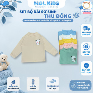 Set 3-5 Áo Sơ Sinh Dài Tay Cổ Bo 3 Phân Phối Màu Mềm Mịn Giữ Ấm Cho Bé 5-16kg Molkids