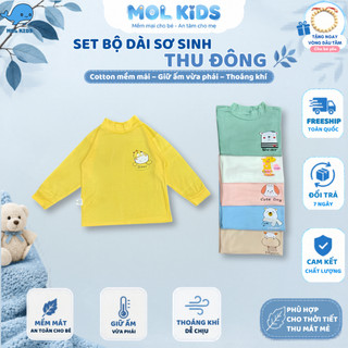 Set 3-5 Áo Sơ Sinh Dài Tay Cổ Bo 3 Phân Phối Màu Mềm Mịn Giữ Ấm Cho Bé 5-16kg Molkids