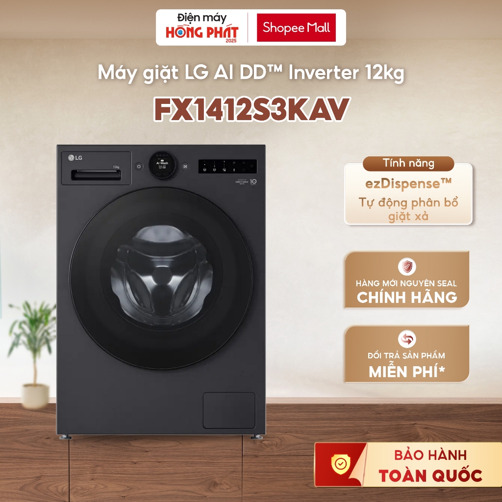 FX1412S3KAV - Máy Giặt Lồng Ngang LG AI DD™ 2.0 Inverter 12kg FX1412S3KAV Màu Đen [GIAO TOÀN QUỐC]