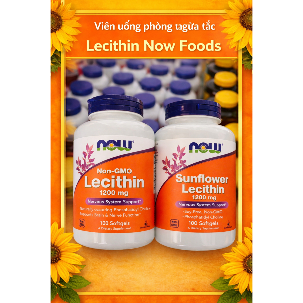 (có bill nhập) Viên uống Sunflower Lecithin Now Foods 1200mg.