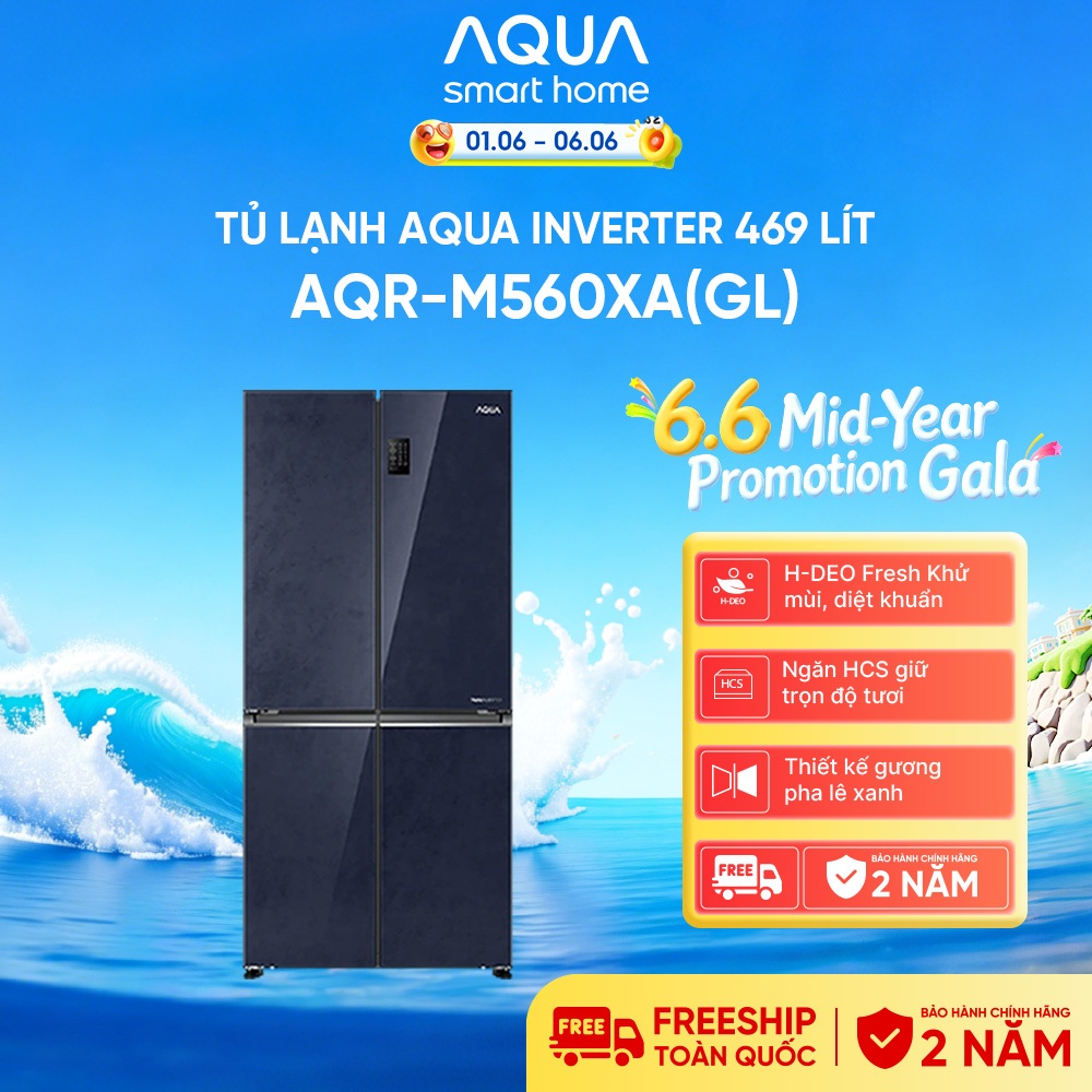 Tủ Lạnh Aqua Inverter 469 Lít AQR-M560XA(GL) - Bảo hành 2 năm - Freeship toàn quốc
