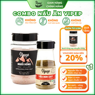 Combo Muối Tiêu Vipep, Muối hồng Hymalaya hũ 200g Tiêu đen xay 50g thơm ngon tự nhiên - Gia vị Vipep