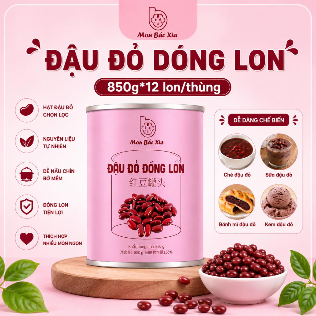 Chè Đậu Đỏ Tươi Mát đóng lon 950g - Hương vị truyền thống (HSD: 18/12/2026)