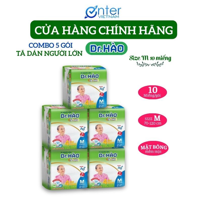  Tã Dán Người Lớn Dr. HÀO Bỉm Dán Dành Cho Người Già Size M  Combo 5 Gói