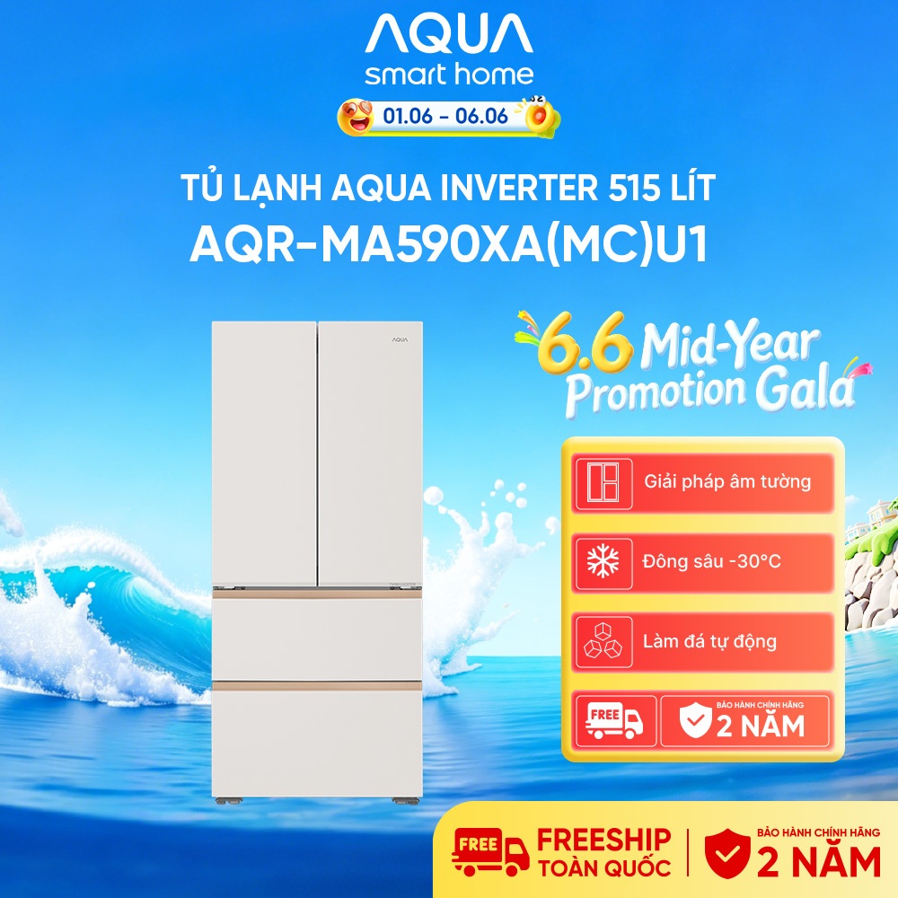 Tủ lạnh AQUA Inverter 515 lit  AQR-MA590XA(MC)U1 - Làm đá tự động - Bảo hành 2 năm