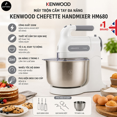 Máy trộn bột, đánh trứng làm bánh cầm tay đa năng Kenwood Chefette Handmixer HM680