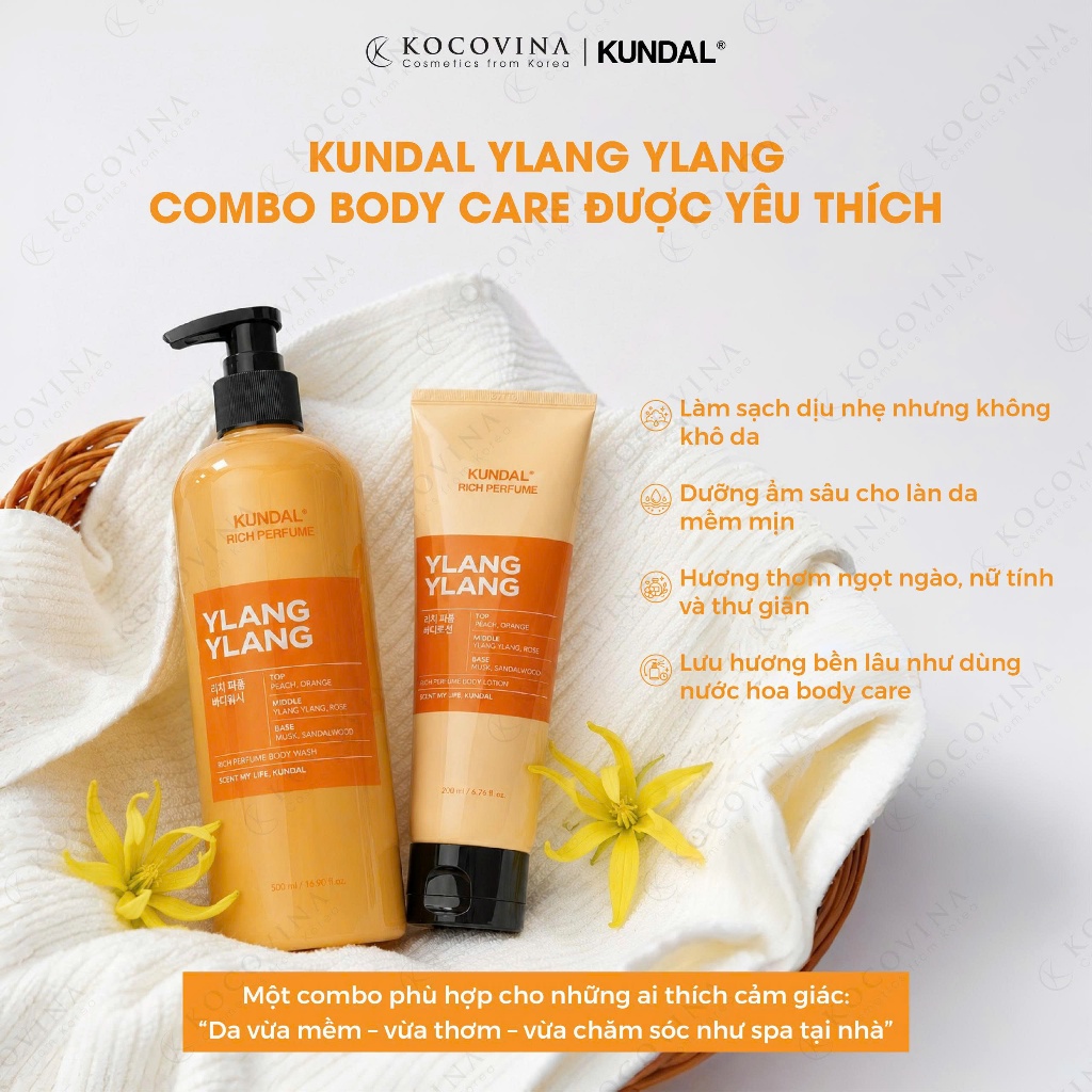 Combo Sữa Tắm Và Sữa Dưỡng Thể Kundal Rich Perfume Ylang Ylang Hương Ngọt Ngào