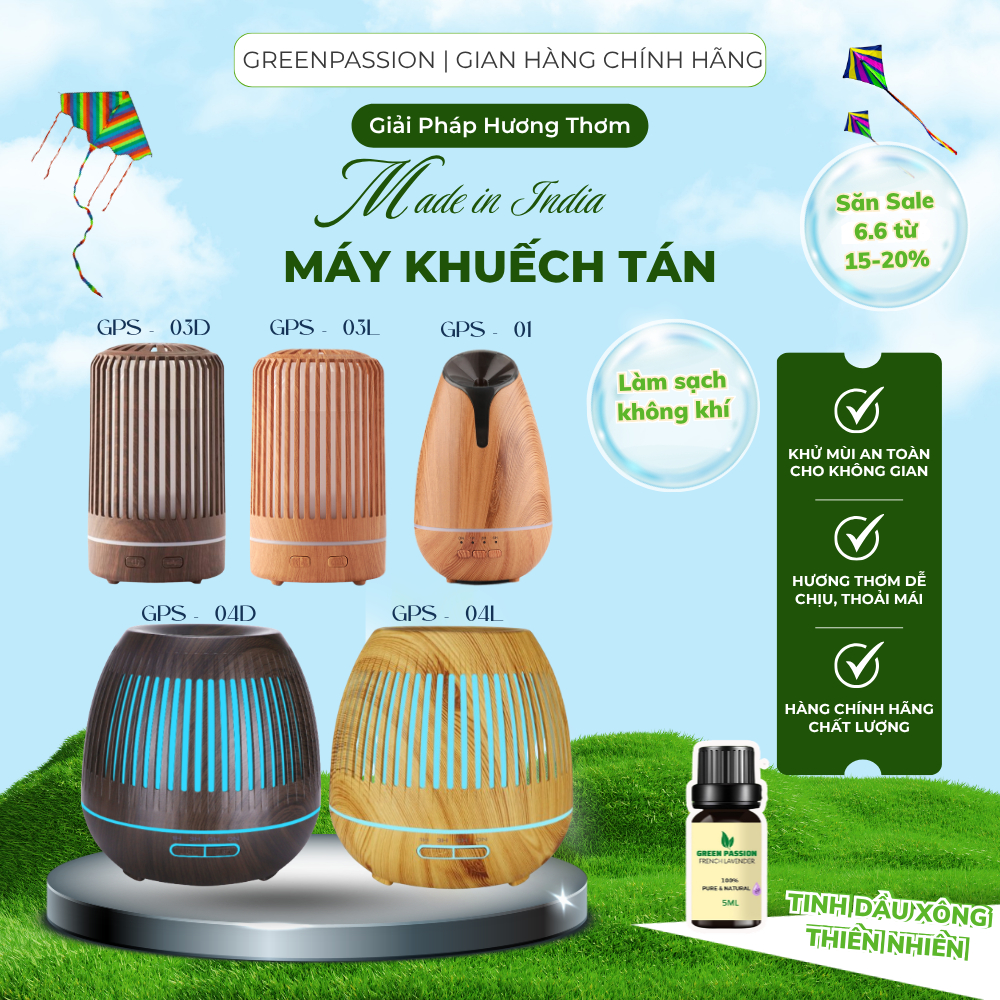 Máy Khuếch Tán Tinh Dầu, Máy Tạo Mùi Cao Cấp Green Thiết Kế Kiểu Đèn Lồng Sang Trọng - GPS04D