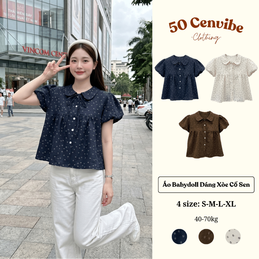 Áo Babydoll Dáng Xòe Cổ Sen Thắt Nơ Phong Cách Korea (50 Cenvibe.Clothing) #374