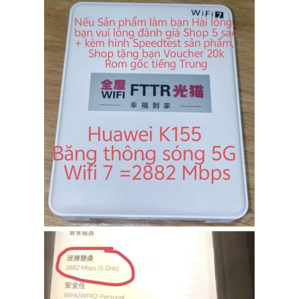 Thiết Bị Mạng Cáp Quang Huawei K155 WiFi 7 AX3000 Băng Thông 5G 2882Mbps Cổng WAN 2.5G Hỗ Trợ AP Bri