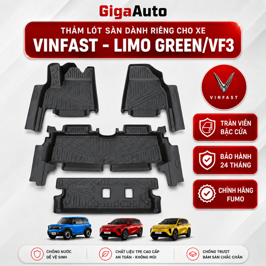[ LOẠI CAO CẤP ] Thảm Lót Sàn ô tô TPE _ VINFAST VF3, LIMO GREEN, MVP7  TRÀN VIỀN, FUMO CHÍNH HÃNG