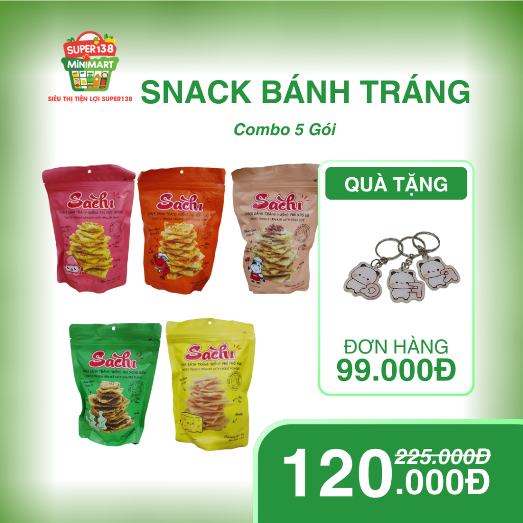 Combo 5 Gói Snack Bánh Tráng Nướng Ăn Vặt Sachi Thơm Ngon Giòn Tan