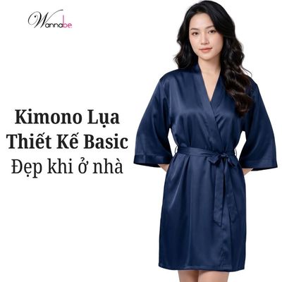 Áo choàng ngủ lụa WANNABE áo khoác ngủ lụa kimono dạng cơ bản trơn đơn giản dễ mặc sang trọng KI010