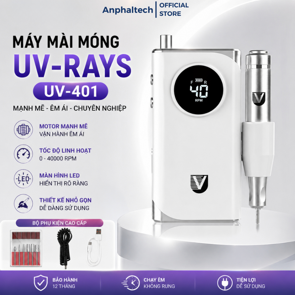 Máy Mài Móng Nail UV-401 40000RPM Tích Điện Không Dây Máy Mài Gel Cầm Tay Chuyên Nghiệp Cho Salon Na