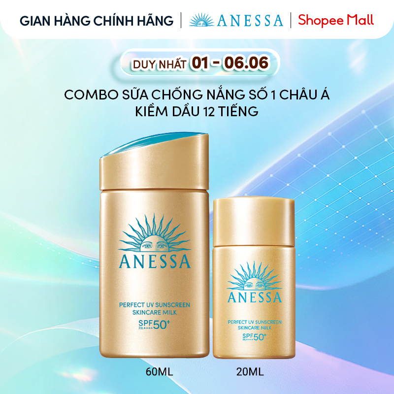 Combo Sữa chống nắng dưỡng da kiềm dầu bảo vệ hoàn hảo Anessa Gold Milk SPF50+ PA++++ 60ml + 20ml