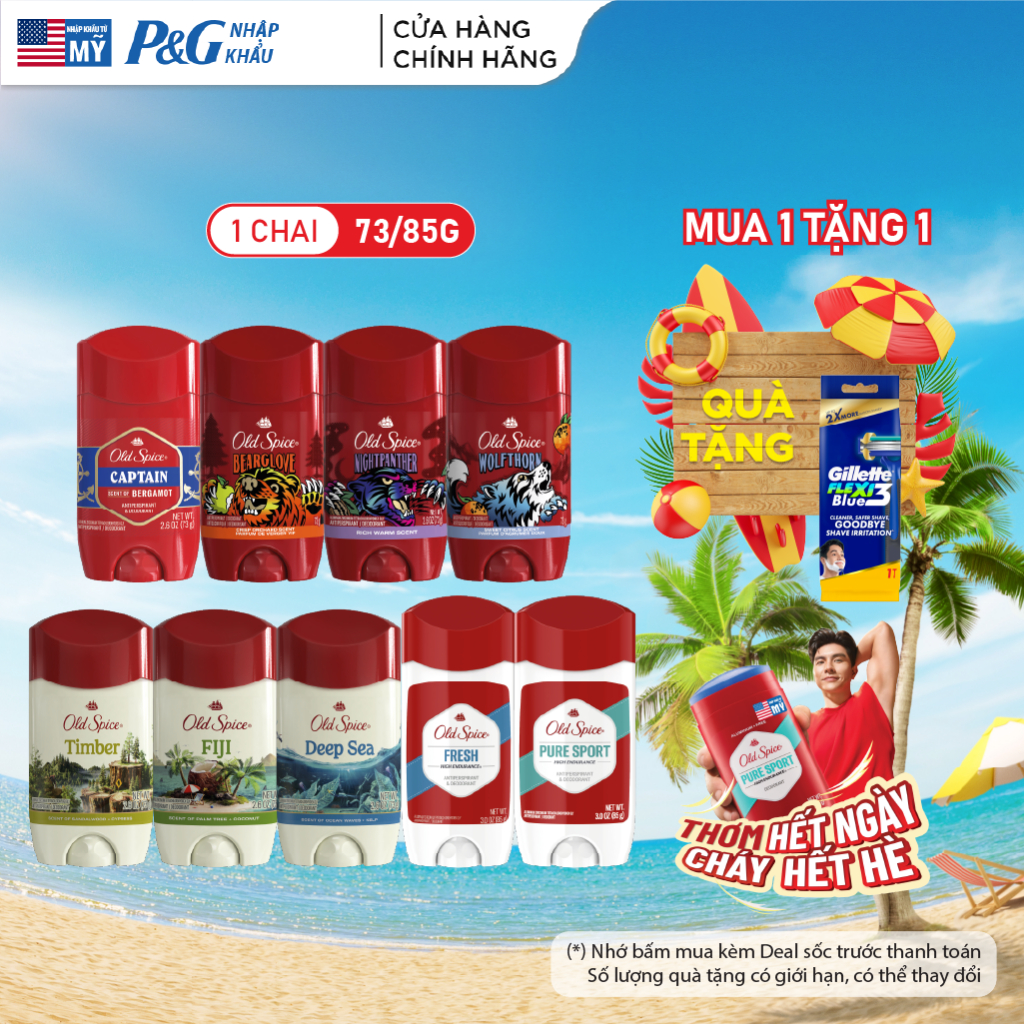 Sáp Khử Mùi & Ngăn tiết Mồ hôi OLD SPICE 73g/85g, dưỡng da săn mịn, nhiều mùi hương (Sáp trắng) - Mỹ