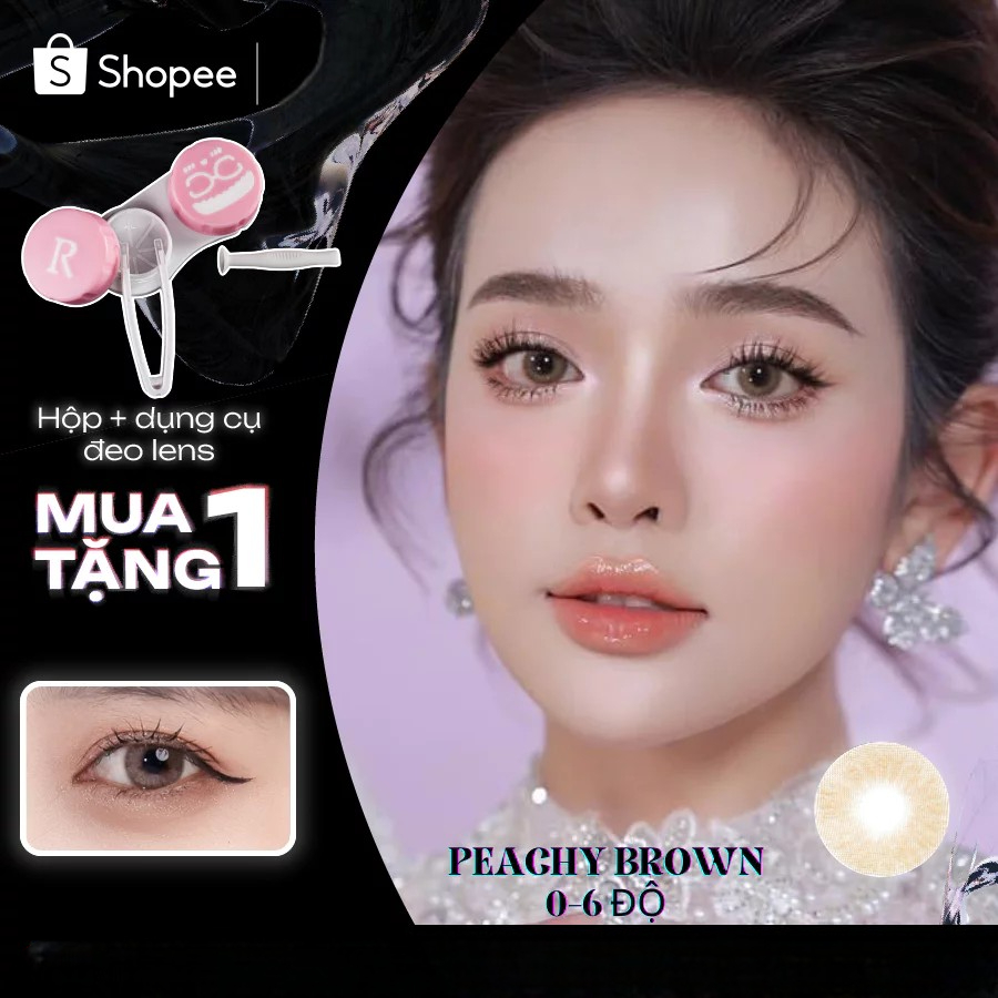 [TOP VALUE] Kính Áp Tròng Hera Nâu Hồng Đào 0  6 Độ PEACHY BROWN Nhập Khẩu Hàn Quốc Lens Cận 6 Tháng
