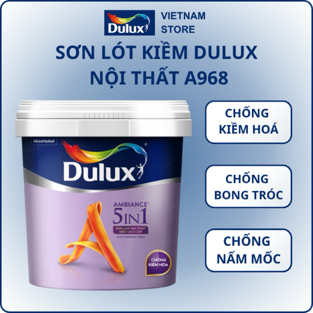 (5L-15L) A968 Sơn lót kiềm Dulux nội thất, Sơn lót Dulux trong nhà, chống ẩm mốc bong rộp