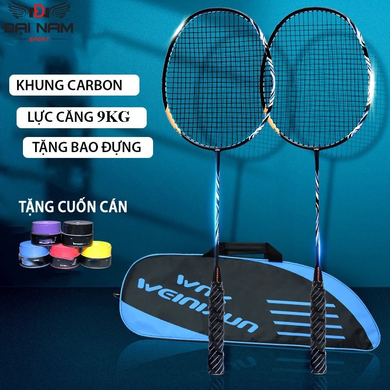 Bộ 2 Vợt Cầu Lông Khung Carbon 710 Căng Sẵn 9kg (20LBS) Căng Max 11kg + Kèm…