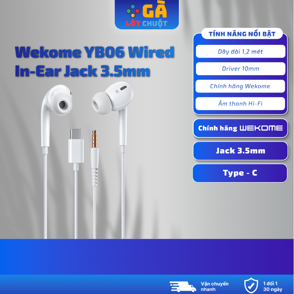 Tai Nghe Wekome YB06 nhét tai Gaming - Jack 3.5 & TypeC