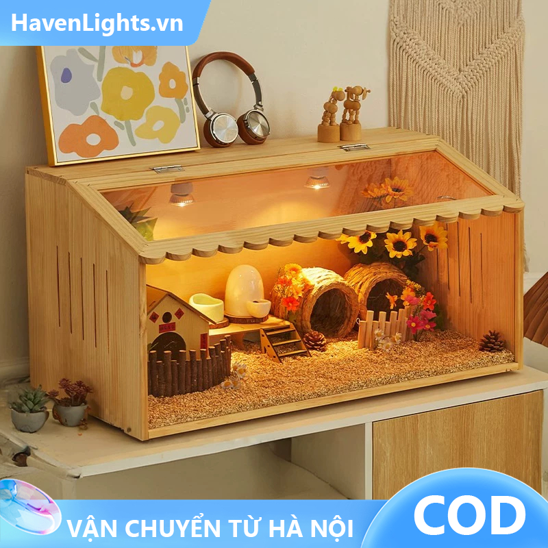 Chuồng Hamster Gỗ Tự Nhiên Chuồng Thú Cưng Nhỏ,Chuồng Nuôi Gà Không Gian Lớn Lồng 40/60/80cm