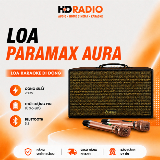 Loa Paramax Aura, Công suất 250W, Pin Từ 3-5 Giờ, Bluetooth 5.3, USB, HDMI (ARC), Optical, AUX, Kèm 