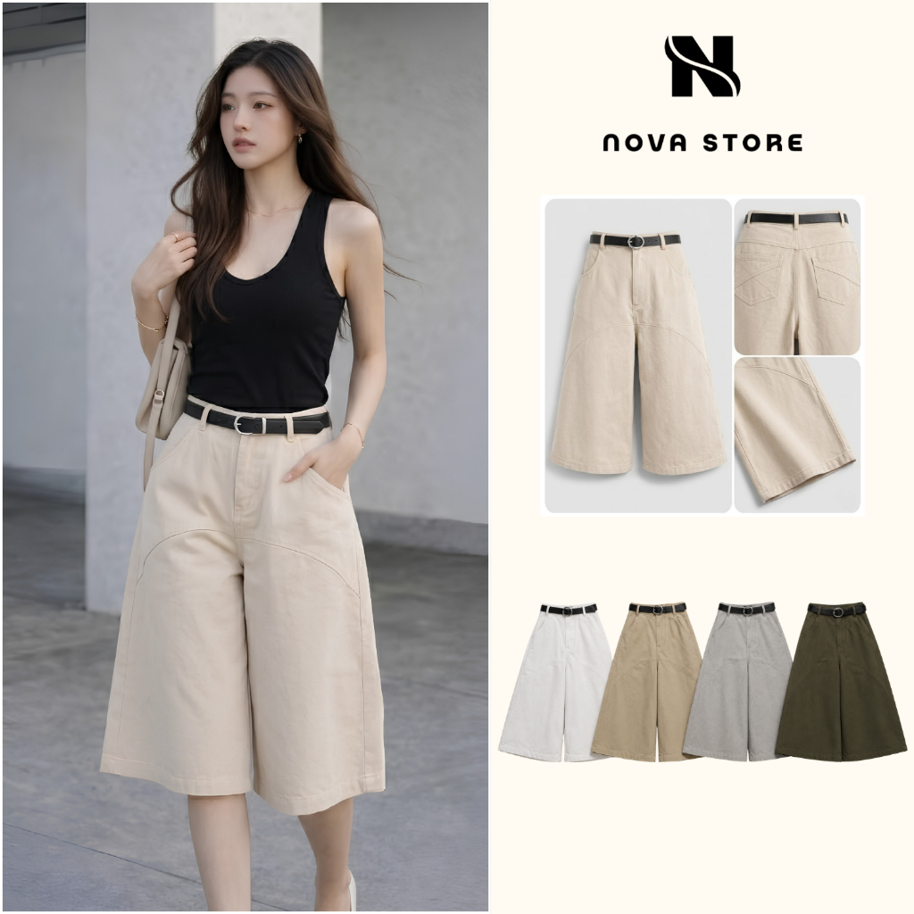 Quần Short Culottes Nữ Cạp Cao Ống Rộng Form Chữ A, Quần Kaki Nữ Hàn Quốc Đứng Form Che Khuyết Điểm
