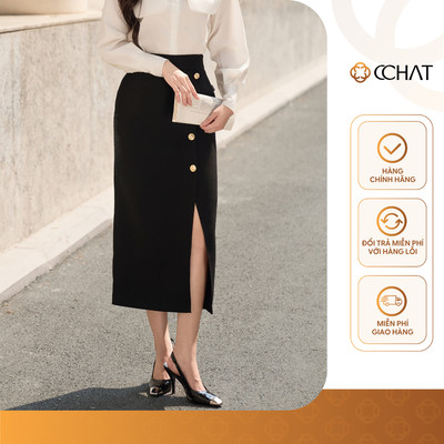 Chân Váy 𝐂𝐂𝐇𝐀𝐓 Dáng Suông Xẻ 4 Khuy Chất Liệu Tuytsi Cao Cấp Hiện Đại 24CDS2013ST