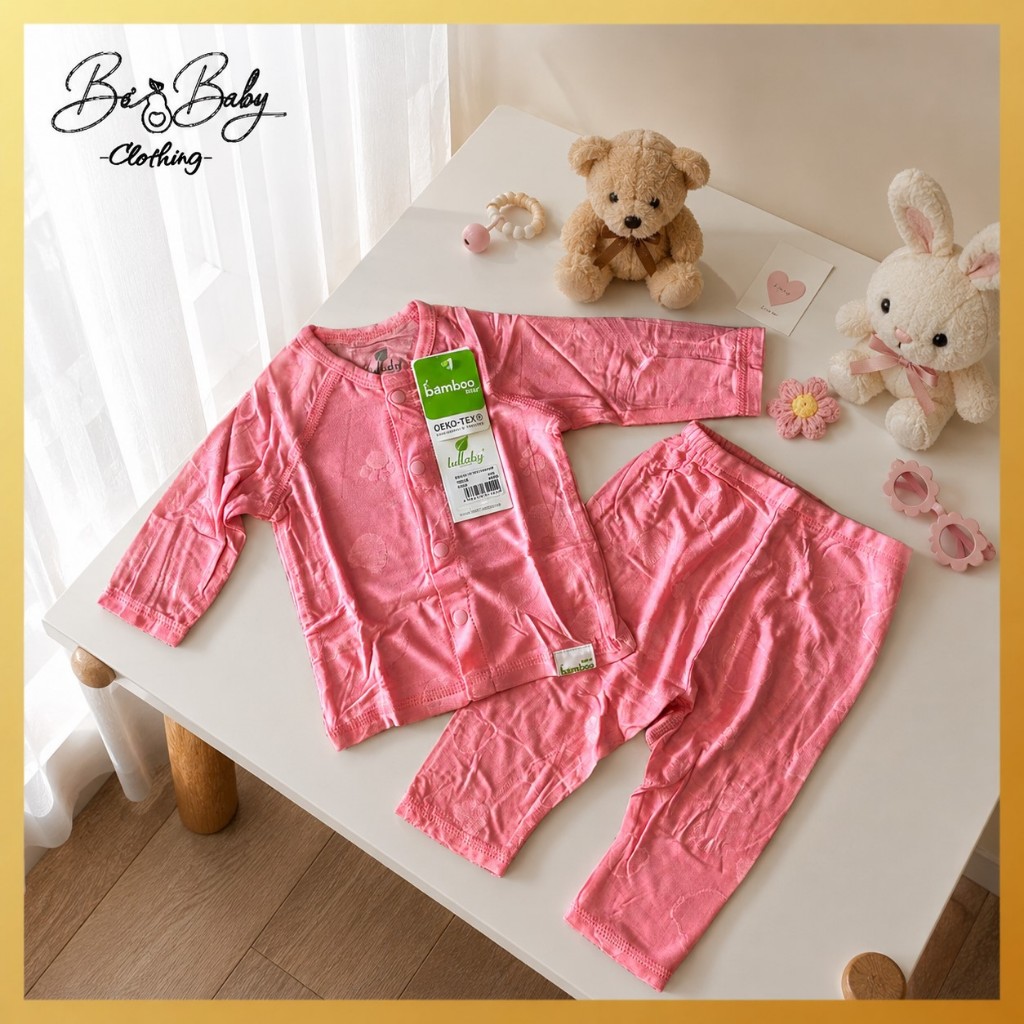 [0-1M] Bộ Dài Tay Sơ Sinh Họa Tiết Dập Nổi Màu Hồng Cho Bé - LULLABY (Bơ Baby)