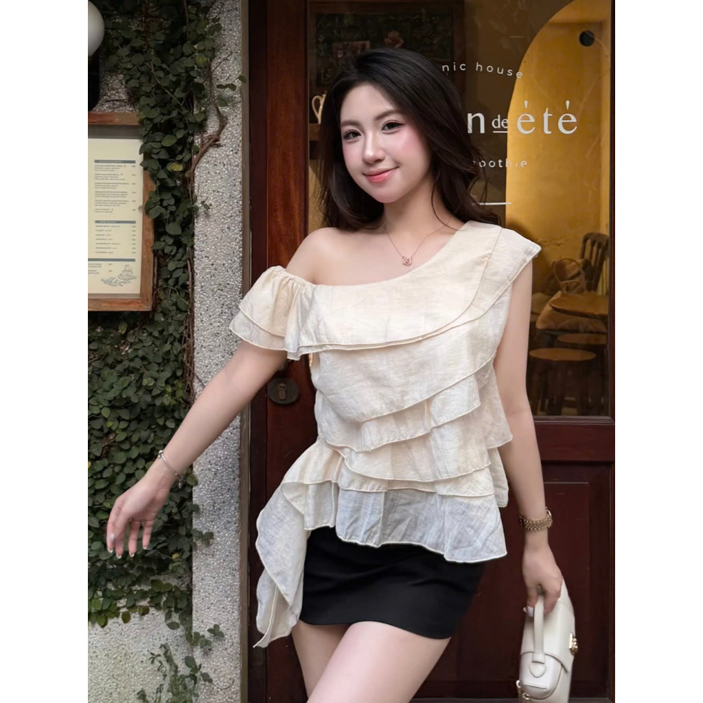 Áo Babydoll Kiểu Nữ Dáng Trễ Hở Vai Bèo Nhún Xếp Tầng Điệu Đà Mùa Hè Kimee - KA877 | BigBuy360 - bigbuy360.vn