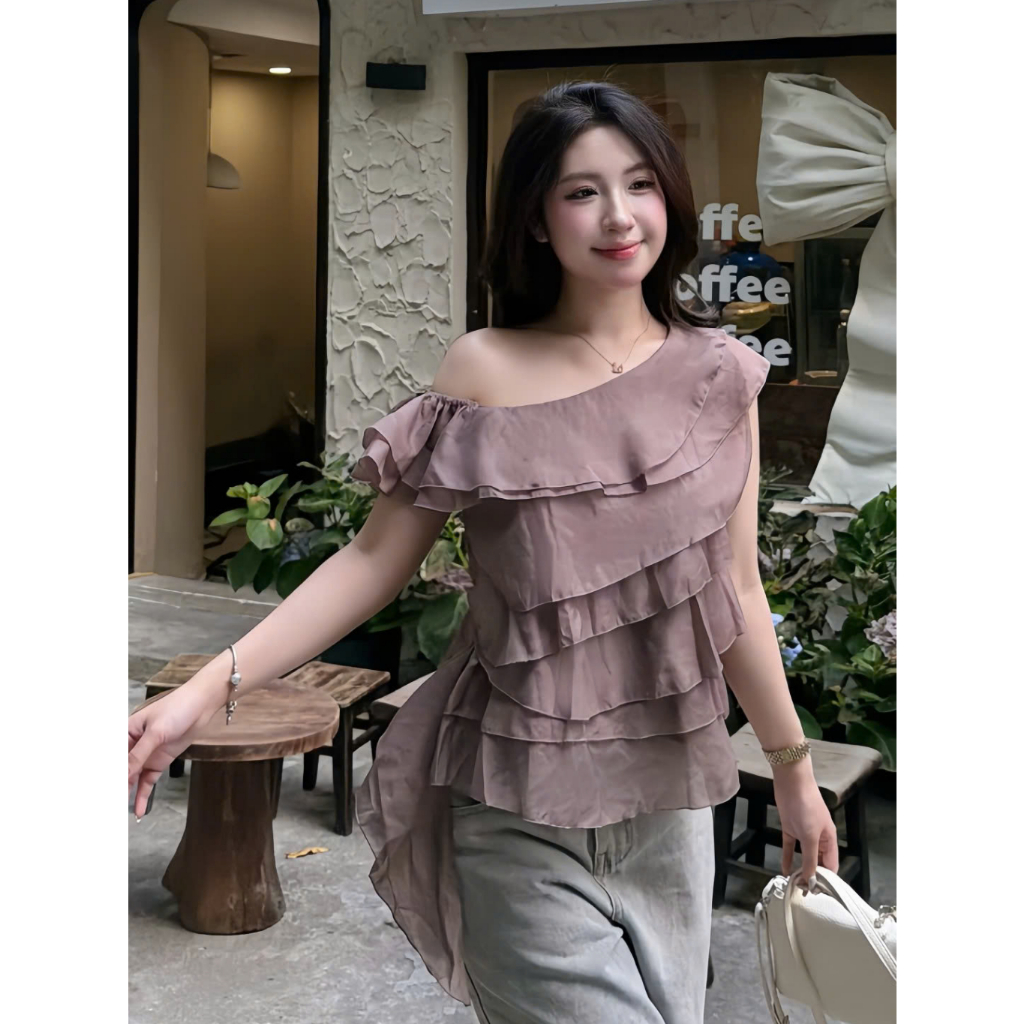Áo Babydoll Kiểu Nữ Dáng Trễ Hở Vai Bèo Nhún Xếp Tầng Điệu Đà Mùa Hè Kimee - KA877 | BigBuy360 - bigbuy360.vn