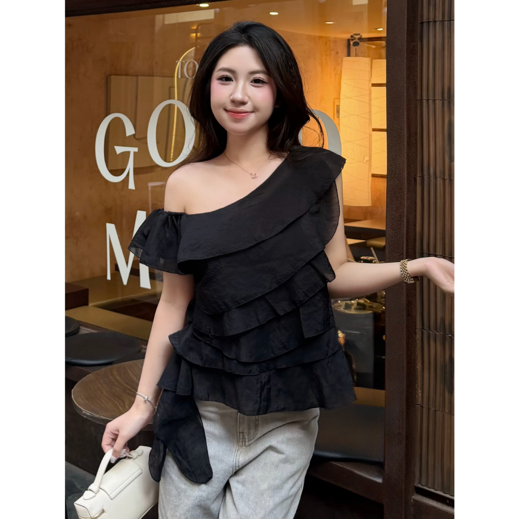 Áo Babydoll Kiểu Nữ Dáng Trễ Hở Vai Bèo Nhún Xếp Tầng Điệu Đà Mùa Hè Kimee - KA877 | BigBuy360 - bigbuy360.vn