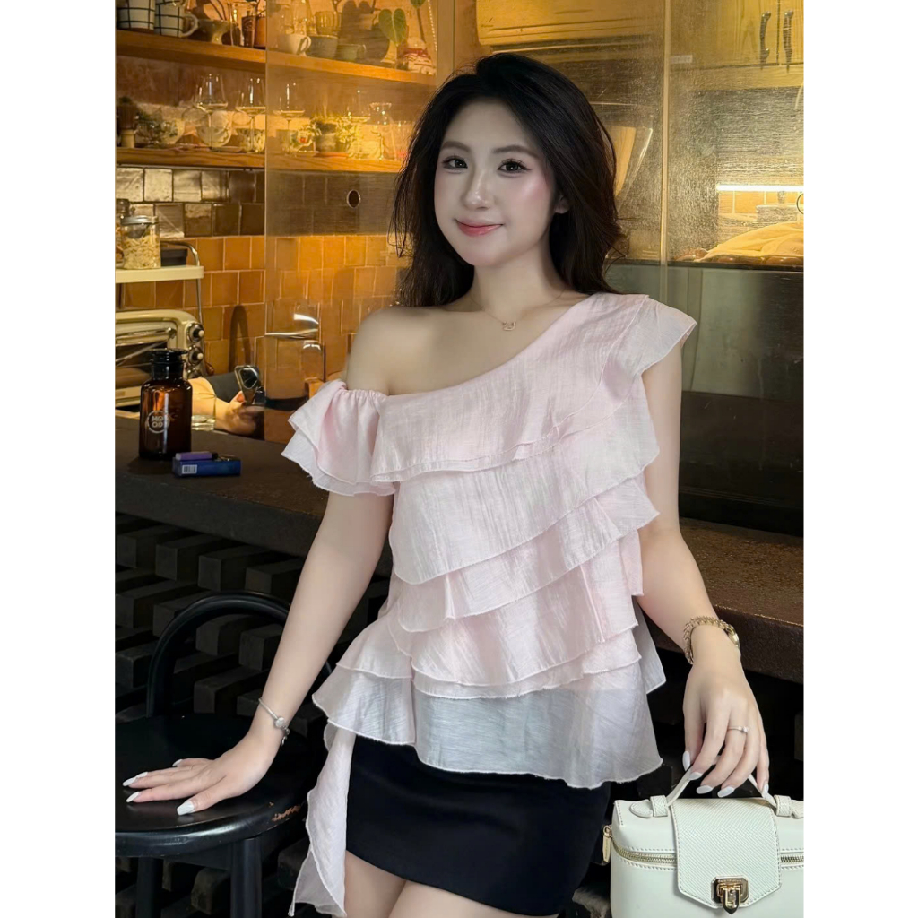 Áo Babydoll Kiểu Nữ Dáng Trễ Hở Vai Bèo Nhún Xếp Tầng Điệu Đà Mùa Hè Kimee - KA877 | BigBuy360 - bigbuy360.vn