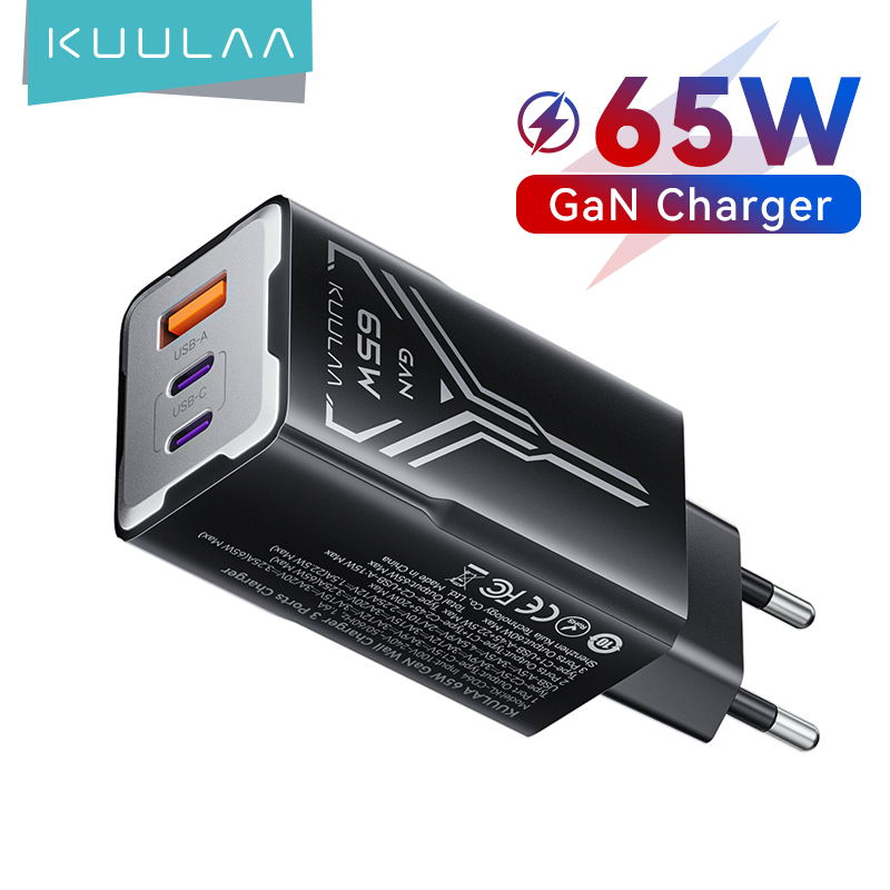 Bộ sạc tường sạc nhanh Kuulaa 65W GaN Bộ sạc nhanh nhỏ gọn và có thể gập lại 3 cổng cho iPhone 16 15