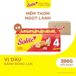 Combo 4 Khay Bánh Bông Lan Cuộn Kem Solite 18+4 Vị Dâu 396g