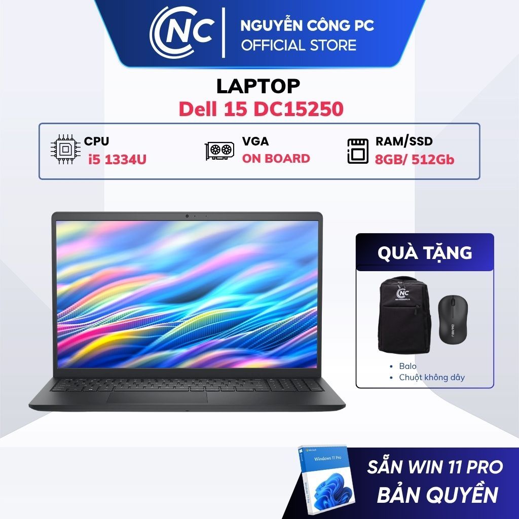 Laptop Dell DC15250 (Core i5-1334U, 8GB RAM, 512GB SSD, 15.6 inch FHD, Black) - Win 11 Pro bản quyền