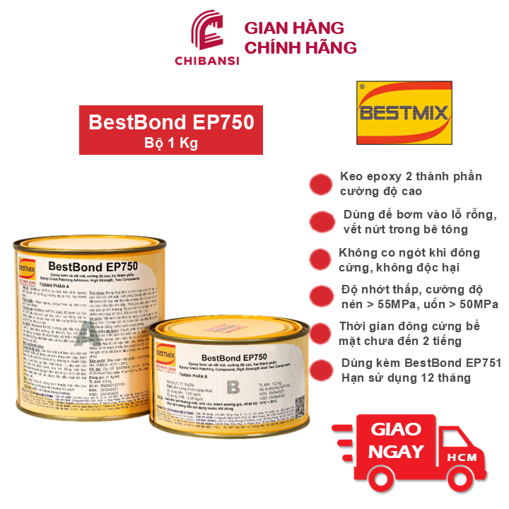 [Hỏa Tốc] Bộ 1kg BestBond EP750 Chống Thấm Epoxy Cường Độ Cao Bestmix, Keo Bơm Xử Lý Nứt Kết Cấu Sik