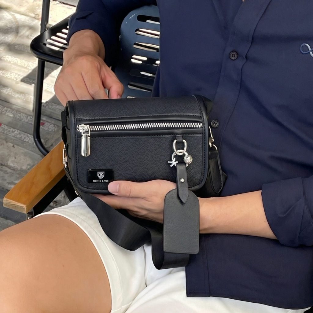 Túi da deo chéo nam nữ DK31 đen da PU cao cấp DK Men's Bags - Túi đeo chéo nam nữ Unisex