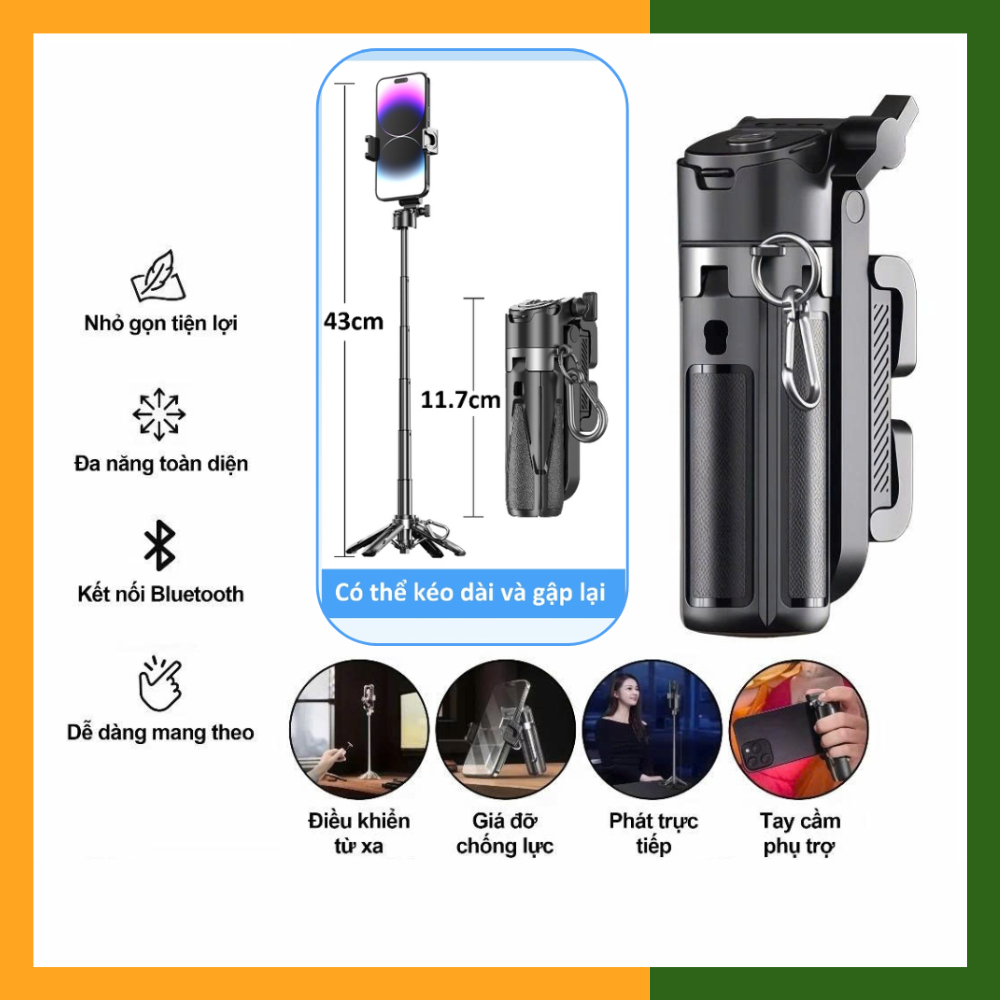 GẬY SELFIE MINI M1 TẶNG KÈM GIÁ ĐỠ ĐIỆN THOẠI - Gậy Selfie Mini M1