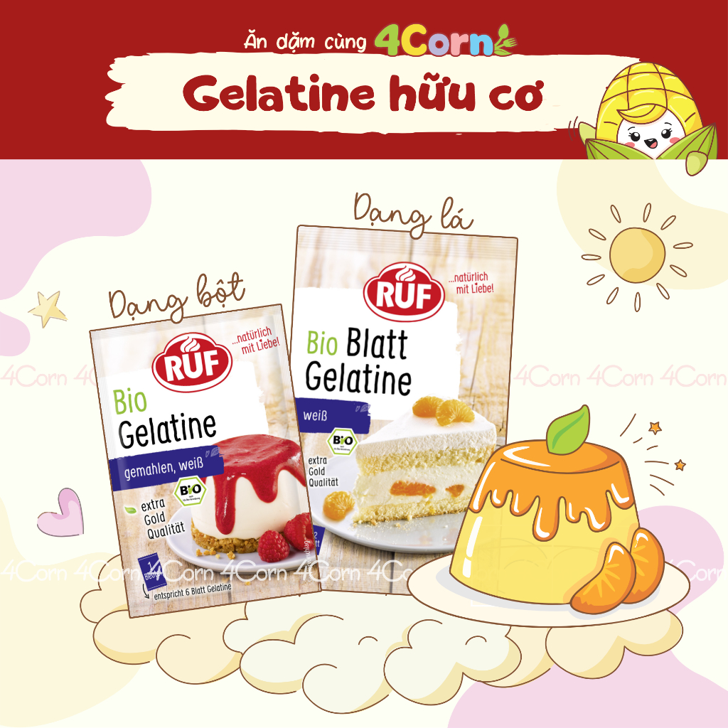 [SẴN] Gelatine (gelatin) hữu cơ BioRuf làm pudding, kẹo dẻo - Cho bé 6m+