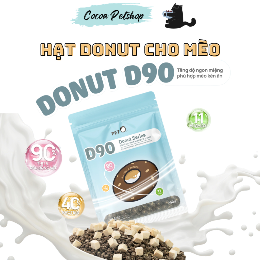 [Gói 200gram] Hạt Donut Cho Mèo PET Q - Hạt Donut D90, D90K Cho Mèo - Dinh Dưỡng Cho Mèo Mọi Lứa Tuổ