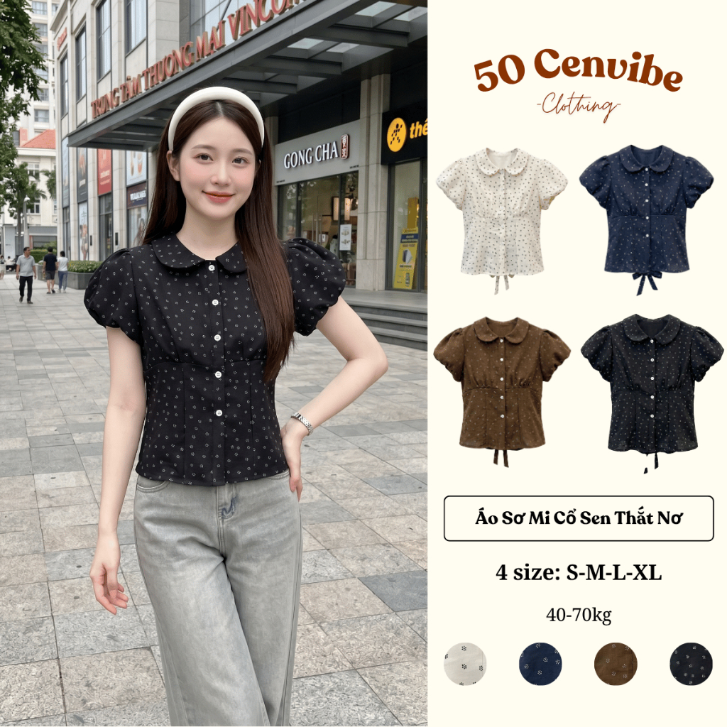 Áo Sơ Mi Cổ Sen Tay Phồng Thắt Nơ Sau From Vừa Phong Cách Năng Động (50 Cenvibe.Clothing) #375