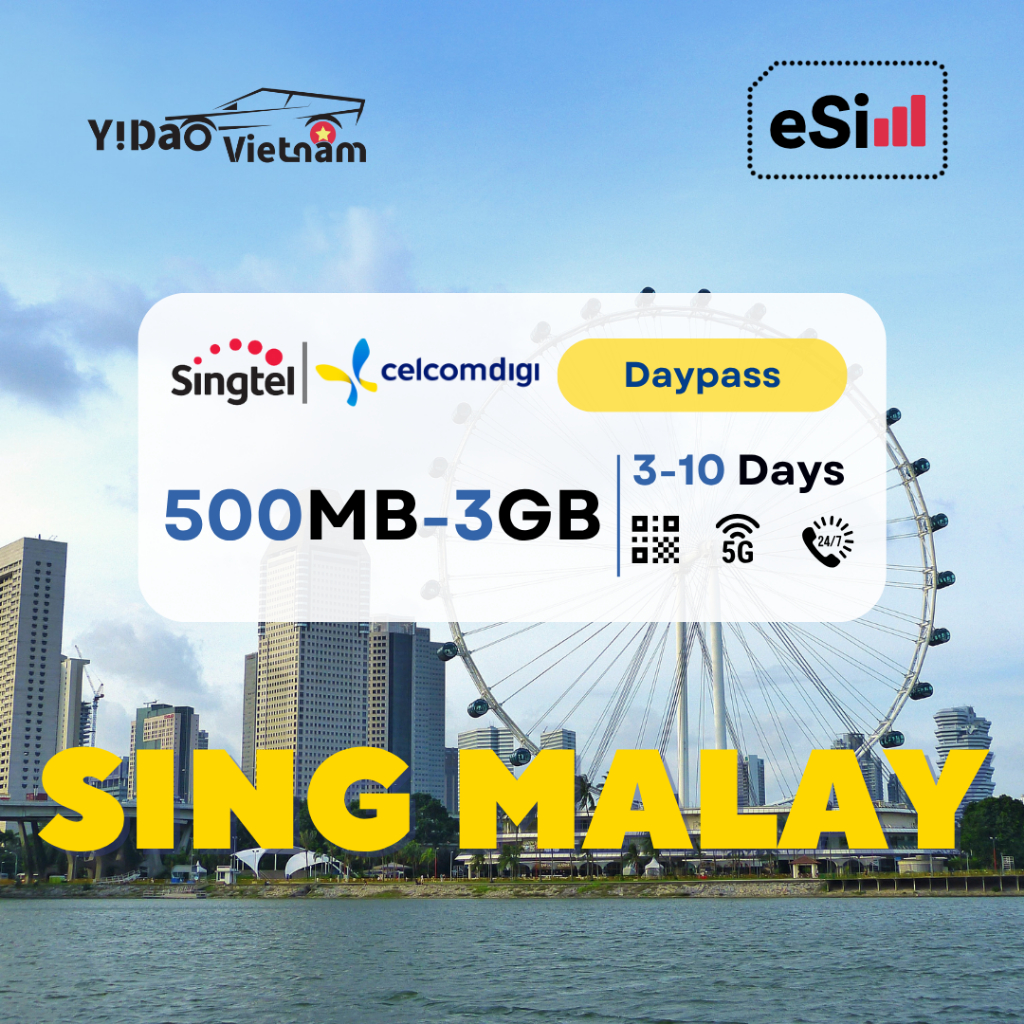 eSIM Du Lịch Singapore Malaysia, eSIM Singapore Cài Đặt Nhanh Bằng Mã QR, Data Tốc Độ Cao Ổn Định