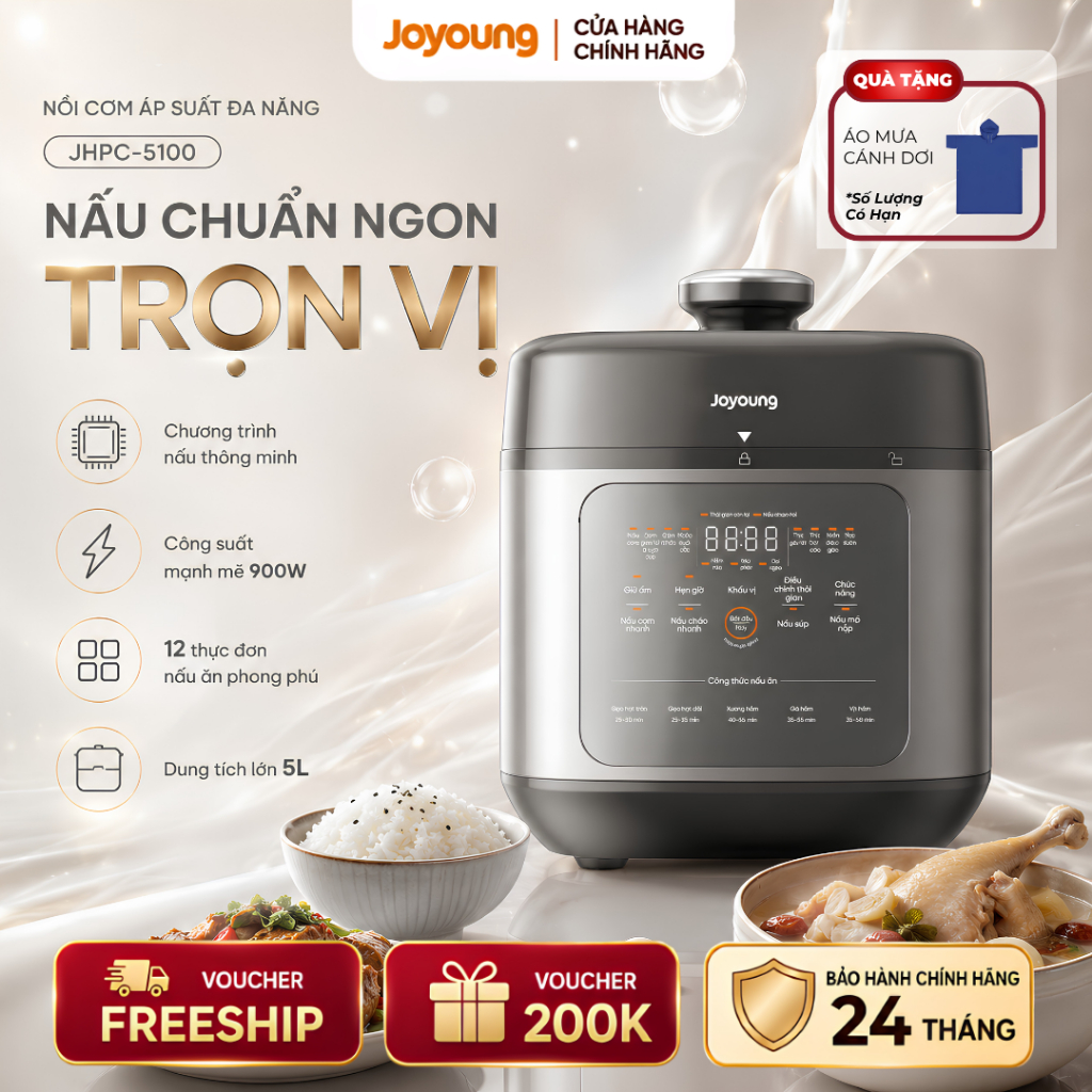 Nồi Cơm Điện Áp Suất Đa Năng Joyoung JHPC–5100 Dung Tích 5L, Công Suất 900W [BH Chính Hãng 24 Tháng]